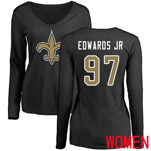 New Orleans Saints Black Women Mario Edwards Jr Name and Number Logo Slim Fit NFL Football #97 Long Sleeve T Shirt